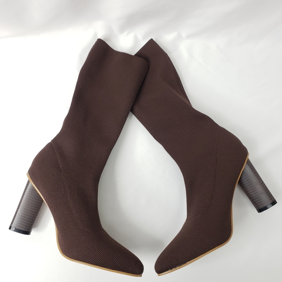 she&in Shoes - SHE&IN Brown Fabric Sock Boots